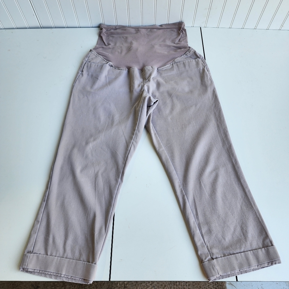 Duo Maternity Womens Cropped Pants Flat Front Straight Leg Size M Beige